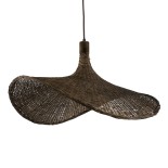 GloboStar® CUBA 01722 Boho Κρεμαστό Φωτιστικό Καμπάνα Μονόφωτο 1 x E27 IP20 Καφέ Ξύλο - Μ63 x Π63 x Υ32cm