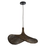 GloboStar® CUBA 01722 Boho Κρεμαστό Φωτιστικό Καμπάνα Μονόφωτο 1 x E27 IP20 Καφέ Ξύλο - Μ63 x Π63 x Υ32cm