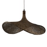 GloboStar® CUBA 01722 Boho Κρεμαστό Φωτιστικό Καμπάνα Μονόφωτο 1 x E27 IP20 Καφέ Ξύλο - Μ63 x Π63 x Υ32cm