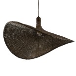 GloboStar® CUBA 01722 Boho Κρεμαστό Φωτιστικό Καμπάνα Μονόφωτο 1 x E27 IP20 Καφέ Ξύλο - Μ63 x Π63 x Υ32cm