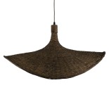 GloboStar® CUBA 01722 Boho Κρεμαστό Φωτιστικό Καμπάνα Μονόφωτο 1 x E27 IP20 Καφέ Ξύλο - Μ63 x Π63 x Υ32cm