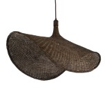 GloboStar® CUBA 01768 Boho Κρεμαστό Φωτιστικό Καμπάνα Μονόφωτο 1 x E27 IP20 Καφέ Ξύλο - Μ80 x Π80 x Y49cm