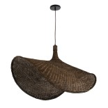 GloboStar® CUBA 01768 Boho Κρεμαστό Φωτιστικό Καμπάνα Μονόφωτο 1 x E27 IP20 Καφέ Ξύλο - Μ80 x Π80 x Y49cm