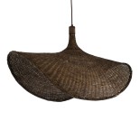 GloboStar® CUBA 01768 Boho Κρεμαστό Φωτιστικό Καμπάνα Μονόφωτο 1 x E27 IP20 Καφέ Ξύλο - Μ80 x Π80 x Y49cm