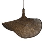 GloboStar® CUBA 01768 Boho Κρεμαστό Φωτιστικό Καμπάνα Μονόφωτο 1 x E27 IP20 Καφέ Ξύλο - Μ80 x Π80 x Y49cm