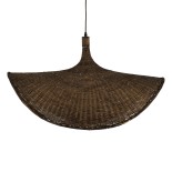 GloboStar® CUBA 01768 Boho Κρεμαστό Φωτιστικό Καμπάνα Μονόφωτο 1 x E27 IP20 Καφέ Ξύλο - Μ80 x Π80 x Y49cm