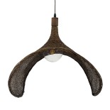 GloboStar® CUBA 01768 Boho Κρεμαστό Φωτιστικό Καμπάνα Μονόφωτο 1 x E27 IP20 Καφέ Ξύλο - Μ80 x Π80 x Y49cm
