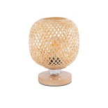 GloboStar® KERRY 01981 Boho Επιτραπέζιο Φωτιστικό Πορτατίφ Μονόφωτο 1 x E27 IP20 Μπεζ Ξύλο με Ασημί Μέταλλο - Μ18 x Π18 x Υ25cm