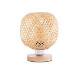 GloboStar® KERRY 01981 Boho Επιτραπέζιο Φωτιστικό Πορτατίφ Μονόφωτο 1 x E27 IP20 Μπεζ Ξύλο με Ασημί Μέταλλο - Μ18 x Π18 x Υ25cm