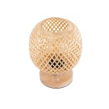 GloboStar® KERRY 01981 Boho Επιτραπέζιο Φωτιστικό Πορτατίφ Μονόφωτο 1 x E27 IP20 Μπεζ Ξύλο με Ασημί Μέταλλο - Μ18 x Π18 x Υ25cm