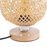 GloboStar® KERRY 01981 Boho Επιτραπέζιο Φωτιστικό Πορτατίφ Μονόφωτο 1 x E27 IP20 Μπεζ Ξύλο με Ασημί Μέταλλο - Μ18 x Π18 x Υ25cm