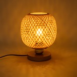 GloboStar® KERRY 01981 Boho Επιτραπέζιο Φωτιστικό Πορτατίφ Μονόφωτο 1 x E27 IP20 Μπεζ Ξύλο με Ασημί Μέταλλο - Μ18 x Π18 x Υ25cm