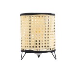 GloboStar® MONTE 01996 Μοντέρνο Επιτραπέζιο Φωτιστικό Πορτατίφ Μονόφωτο 1 x E27 AC220-240V IP20 - Φ16 x Υ22cm - Μαύρο Ύφασμα με Μπεζ Ξύλινο Μπαμπού Πλέγμα - 5 Χρόνια Εγγύηση