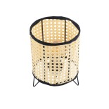 GloboStar® MONTE 01996 Μοντέρνο Επιτραπέζιο Φωτιστικό Πορτατίφ Μονόφωτο 1 x E27 AC220-240V IP20 - Φ16 x Υ22cm - Μαύρο Ύφασμα με Μπεζ Ξύλινο Μπαμπού Πλέγμα - 5 Χρόνια Εγγύηση
