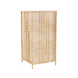 GloboStar® JUNIE 01997 Boho Επιτραπέζιο Φωτιστικό Πορτατίφ Μονόφωτο 1 x E27 AC220-240V IP20 - Μ20 x Π20 x Υ40cm - Μπεζ Ύφασμα με Μπεζ Ξύλινο Μπαμπού Πλέγμα