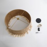 GloboStar® PUERTORICO 02094 Boho Κρεμαστό Φωτιστικό Καπέλο Μονόφωτο 1 x E27 IP20 Μπεζ & Λευκό Βαμβακερό Νήμα - Μ50 x Π50 x Υ27cm