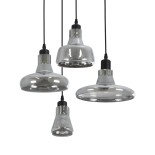 GloboStar® FEMINE 01011 Μοντέρνο Κρεμαστό Φωτιστικό Καμπάνα Σετ Πολύφωτο 4 x E27 IP20 Γκρι Γυαλί με Μαύρο Μέταλλο - Μ70 x Π70 x Y24.5cm