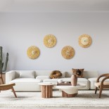 GloboStar® COLOMBO 02277 Boho Φωτιστικό Τοίχου - Απλίκα Μονόφωτο 1 x E27 AC 220-240V IP20 - Φ40 x Υ4.5cm - Μπεζ Καφέ Φυσική Ράφια Άχυρο Πλέγμα