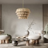 GLOBOSTAR® MISSOULA 02088 Boho Κρεμαστό Φωτιστικό Οροφής με Ντουί 1 x E27 AC 220-240V IP20 - Μπεζ & Χρυσό - Μ60 x Π60 x Υ40cm