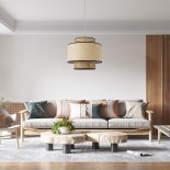 GloboStar® BRAVADO 02386 Boho Κρεμαστό Φωτιστικό Καπέλο Μονόφωτο 1 x E27 IP20 Καφέ & Μπεζ Ξύλο - Μ40 x Π40 x Υ35cm