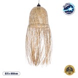 GloboStar® MANILA 01713 Boho Κρεμαστό Φωτιστικό Καμπάνα Μονόφωτο 1 x E27 IP20 Μπεζ Ξύλο - Μ25 x Π25 x Υ60cm