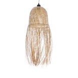 GloboStar® MANILA 01713 Boho Κρεμαστό Φωτιστικό Καμπάνα Μονόφωτο 1 x E27 IP20 Μπεζ Ξύλο - Μ25 x Π25 x Υ60cm