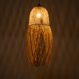 GloboStar® MANILA 01713 Boho Κρεμαστό Φωτιστικό Καμπάνα Μονόφωτο 1 x E27 IP20 Μπεζ Ξύλο - Μ25 x Π25 x Υ60cm