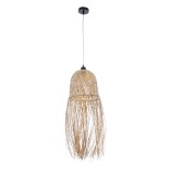 GloboStar® MANILA 01713 Boho Κρεμαστό Φωτιστικό Καμπάνα Μονόφωτο 1 x E27 IP20 Μπεζ Ξύλο - Μ25 x Π25 x Υ60cm
