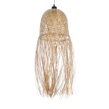 GloboStar® MANILA 01713 Boho Κρεμαστό Φωτιστικό Καμπάνα Μονόφωτο 1 x E27 IP20 Μπεζ Ξύλο - Μ25 x Π25 x Υ60cm