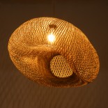 GloboStar® CARIBBEAN 01724 Boho Κρεμαστό Φωτιστικό Πλέγμα Μονόφωτο 1 x E27 IP20 Μπεζ Ξύλο - Μ60 x Π60 x Υ38cm