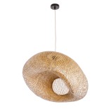 GloboStar® CARIBBEAN 01724 Boho Κρεμαστό Φωτιστικό Πλέγμα Μονόφωτο 1 x E27 IP20 Μπεζ Ξύλο - Μ60 x Π60 x Υ38cm