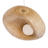GloboStar® CARIBBEAN 01724 Boho Κρεμαστό Φωτιστικό Πλέγμα Μονόφωτο 1 x E27 IP20 Μπεζ Ξύλο - Μ60 x Π60 x Υ38cm