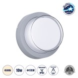 GLOBOSTAR® NEXUS 60762 Φωτιστικό Τοίχου - Απλίκα Εσωτερικού/Εξωτερικού Χώρου LED 10W 1050lm 120° AC175-265V Αδιάβροχο IP65 - Πλαστικό Σώμα - Φυσικό λευκό 4500K - Φ17 x Υ9cm - Γκρι - Bridgelux Chip - 3 Χρόνια Εγγύηση