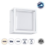 GLOBOSTAR® MAJESTIC 60775 Φωτιστικό Τοίχου - Απλίκα Εσωτερικού/Εξωτερικού Χώρου LED 10W 1050lm 120° AC175-265V Αδιάβροχο IP65 - Πλαστικό Σώμα - Φυσικό λευκό 4500K - Μ17 x Π17 x Υ9cm - Λευκό - Bridgelux Chip - 3 Χρόνια Εγγύηση