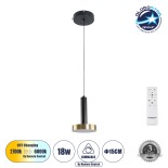 GLOBOSTAR® ZANE 60933 Μοντέρνο Κρεμαστό Φωτιστικό Οροφής LED 18W 2016lm 120° AC 220-240V IP20 Ρυθμιζόμενο Λευκό CCT με Χειριστήριο από 2700K έως 6000K Dimmable - Lumileds SMD Chip - Μαύρο Ματ & Χρυσό - Μ15 x Π15 x Υ20cm - 3 Χρόνια Εγγύηση