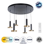 GLOBOSTAR® ZANE 60935 Μοντέρνο Κρεμαστό Φωτιστικό Οροφής LED 100W 11200lm 120° AC 220-240V IP20 Ρυθμιζόμενο Λευκό CCT με Χειριστήριο από 2700K έως 6000K Dimmable - Lumileds SMD Chip - Μαύρο Ματ & Χρυσό - Μ80 x Π80 x Υ20cm - 3 Χρόνια Εγγύηση