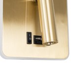 GloboStar® LADY-S 60944 Μοντέρνο Φωτιστικό Τοίχου - Απλίκα Ξενοδοχείου Bed Side LED 6W 600lm 36° & 360° AC 220-240V - Reading Light & Κρυφός Φωτισμός - Φορτιστής USB 3A - Μ15 x Π15 x Υ7cm - Φυσικό Λευκό 4500K - Χρυσό Πλατίνα - 3 Χρόνια Εγγύηση