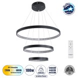 GLOBOSTAR® DIAMOND TRIO 61523 Μοντέρνο Κρεμαστό Φωτιστικό Οροφής LED 100W 10000lm 360° AC 220-240V IP20 Ρυθμιζόμενο Λευκό CCT με Χειριστήριο από 2700K έως 6000K Dimmable - Lumileds SMD Chip - Μαύρο Ματ - Μ90 x Π90 x Υ90cm - 3 Χρόνια Εγγύηση
