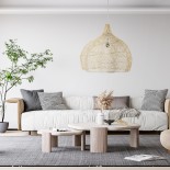 GloboStar® ADEJE 02210 Boho Κρεμαστό Φωτιστικό Καμπάνα Μονόφωτο 1 x E27 IP20 Μπεζ Ρατάν - Μ60 x Π60 x Υ60cm