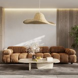 GloboStar® ESPARGOS 02214 Boho Κρεμαστό Φωτιστικό Πλέγμα Μονόφωτο 1 x E27 IP20 Μπεζ Ξύλο - Μ70 x Π70 x Υ35cm