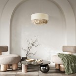 GLOBOSTAR® GINGER 02100 Boho Κρεμαστό Φωτιστικό Οροφής με Ντουί 1 x E27 AC 220-240V IP20 - Μπεζ & Λευκό - Μ50 x Π50 x Υ25cm
