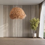 GloboStar® GUADELOUPE 02155 Boho Κρεμαστό Φωτιστικό Καμπάνα Μονόφωτο 1 x E27 IP20 Καφέ Raffia - Μ80 x Π80 x Υ60cm