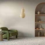 GloboStar® KINGSTOWN 02168 Boho Κρεμαστό Φωτιστικό Πλέγμα Μονόφωτο 1 x E27 IP20 Μπεζ Ξύλο - Μ30 x Π30 x Υ60cm