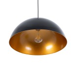 GloboStar® LUNE 01341 Μοντέρνο Κρεμαστό Φωτιστικό Καμπάνα Μονόφωτο 1 x E27 IP20 Μαύρο & Χρυσό Μέταλλο - Μ40 x Π40 x Υ20cm