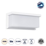 GLOBOSTAR® CITYSCAPE 60697 Φωτιστικό Τοίχου - Απλίκα Εσωτερικού/Εξωτερικού Χώρου LED 18W 1890lm 120° AC175-265V Αδιάβροχο IP65 - Πλαστικό Σώμα - Φυσικό λευκό 4500K - Μ23.5 x Π11 x Υ10cm - Λευκό - Bridgelux Chip - 3 Χρόνια Εγγύηση
