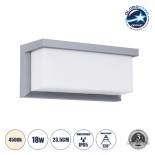 GLOBOSTAR® CITYSCAPE 60698 Φωτιστικό Τοίχου - Απλίκα Εσωτερικού/Εξωτερικού Χώρου LED 18W 1890lm 120° AC175-265V Αδιάβροχο IP65 - Πλαστικό Σώμα - Φυσικό λευκό 4500K - Μ23.5 x Π11 x Υ10cm - Γκρι - Bridgelux Chip - 3 Χρόνια Εγγύηση