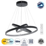 GLOBOSTAR® DIAMOND TRIO 61523-DECO Μοντέρνο Κρεμαστό Φωτιστικό Οροφής LED 100W 10000lm 360° AC 220-240V IP20 Ρυθμιζόμενο Λευκό CCT με Χειριστήριο από 2700K έως 6000K Dimmable - Lumileds SMD Chip - Μαύρο Ματ - Μ90 x Π90 x Υ90cm - 3 Χρόνια Εγγύηση