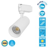 Globostar S-40018 Μονοφασικό Bridgelux COB LED Λευκό Φωτιστικό Σποτ Ράγας 20W 230V 2400lm 30° Θερμό Λευκό 3000k