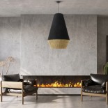 GloboStar® SALERNO 02080 Boho Κρεμαστό Φωτιστικό Καμπάνα Μονόφωτο 1 x E27 IP20 Μαύρο & Μπεζ Βαμβακερό Νήμα - Μ50 x Π50 x Υ80cm