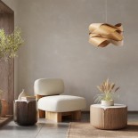 GloboStar® SARDIGNA 02180 Boho Κρεμαστό Φωτιστικό Καπέλο Μονόφωτο 1 x E27 IP20 Καφέ Ξύλο - Μ60 x Π60 x Υ30cm